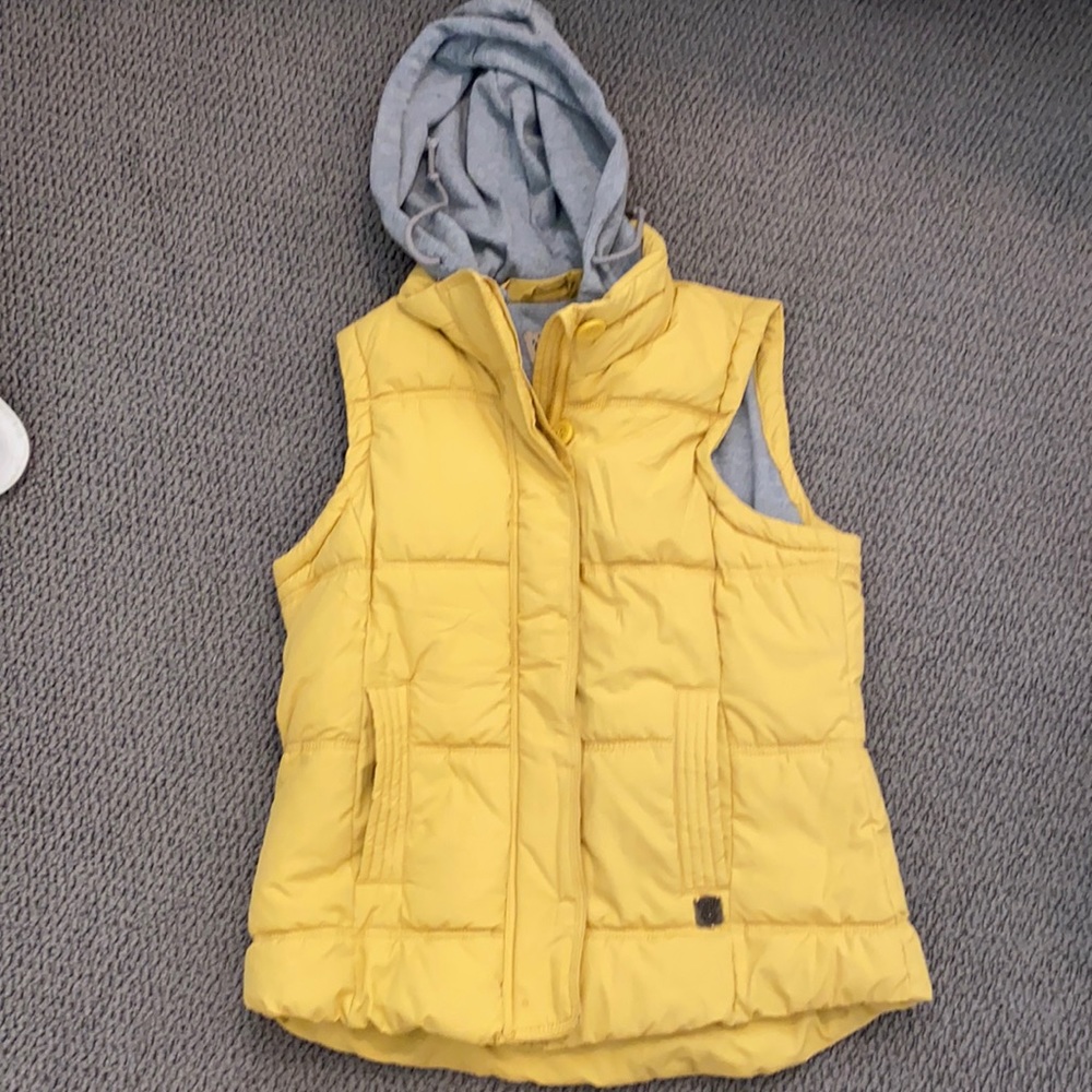 Ruffhewn yellow vest with sweatshirt hood